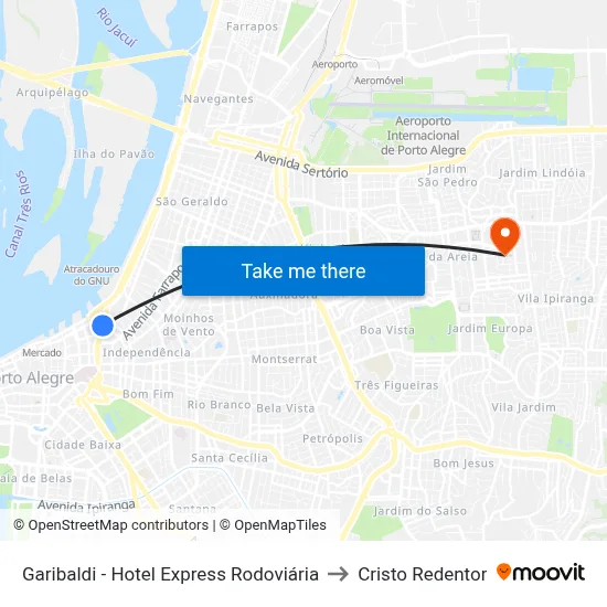 Garibaldi - Hotel Express Rodoviária to Cristo Redentor map