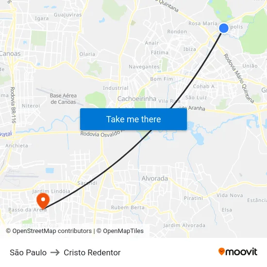 São Paulo to Cristo Redentor map