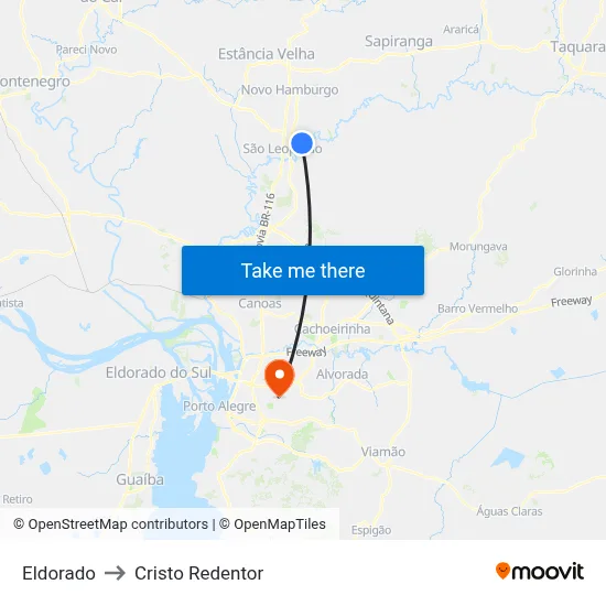 Eldorado to Cristo Redentor map