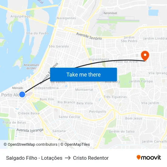 Salgado Filho - Lotações to Cristo Redentor map