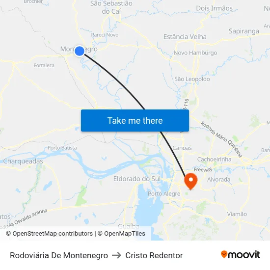 Rodoviária De Montenegro to Cristo Redentor map