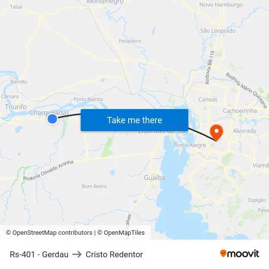 Rs-401 - Gerdau to Cristo Redentor map