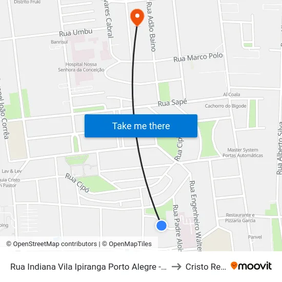 Rua Indiana Vila Ipiranga Porto Alegre - Rs 91360-394 Brasil to Cristo Redentor map