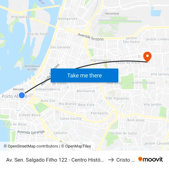 Av. Sen. Salgado Filho 122 - Centro Histórico Porto Alegre - Rs 90010-221 Brasil to Cristo Redentor map