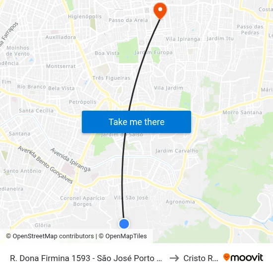 R. Dona Firmina 1593 - São José Porto Alegre - Rs 91520-210 Brasil to Cristo Redentor map