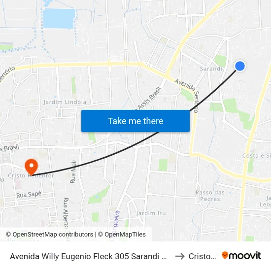 Avenida Willy Eugenio Fleck 305 Sarandi Porto Alegre - Rio Grande Do Sul 91140 Brasil to Cristo Redentor map