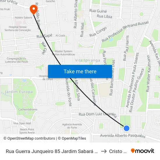 Rua Guerra Junqueiro 85 Jardim Sabará Porto Alegre - Rs 91215-310 Brasil to Cristo Redentor map