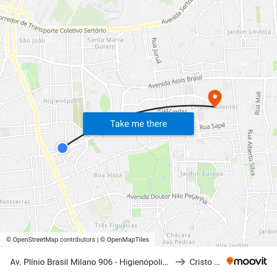 Av. Plínio Brasil Milano 906 - Higienópolis Porto Alegre - Rs 90520-002 Brasil to Cristo Redentor map