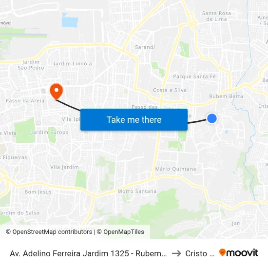 Av. Adelino Ferreira Jardim 1325 - Rubem Berta Porto Alegre - Rs 91250-310 Brasil to Cristo Redentor map
