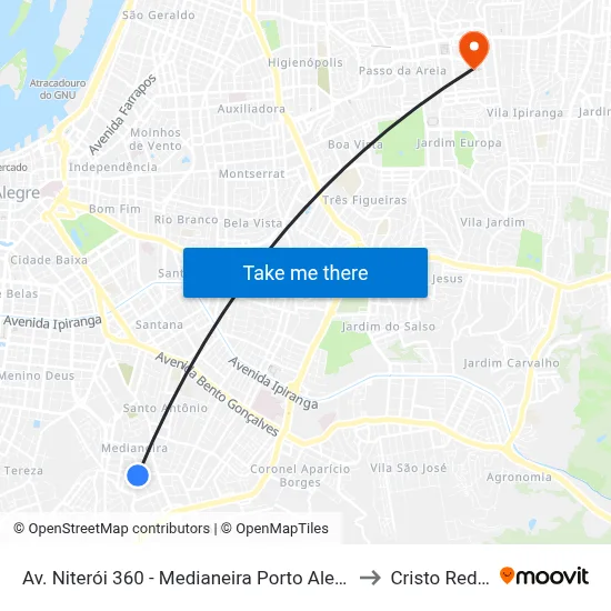 Av. Niterói 360 - Medianeira Porto Alegre - Rs Brasil to Cristo Redentor map
