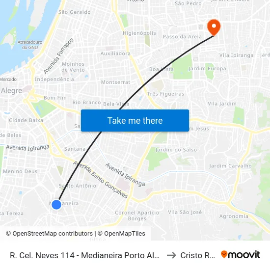 R. Cel. Neves 114 - Medianeira Porto Alegre - Rs 90870-280 Brasil to Cristo Redentor map