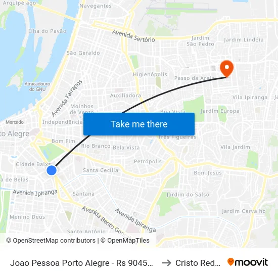 Joao Pessoa Porto Alegre - Rs 90450-190 Brasil to Cristo Redentor map
