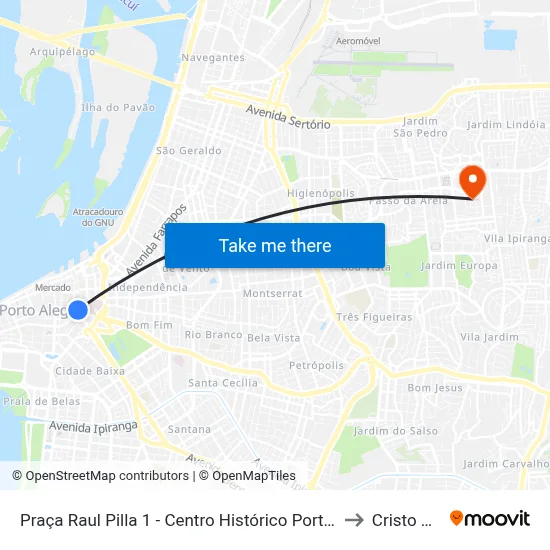 Praça Raul Pilla 1 - Centro Histórico Porto Alegre - Rs 90010-220 Brasil to Cristo Redentor map
