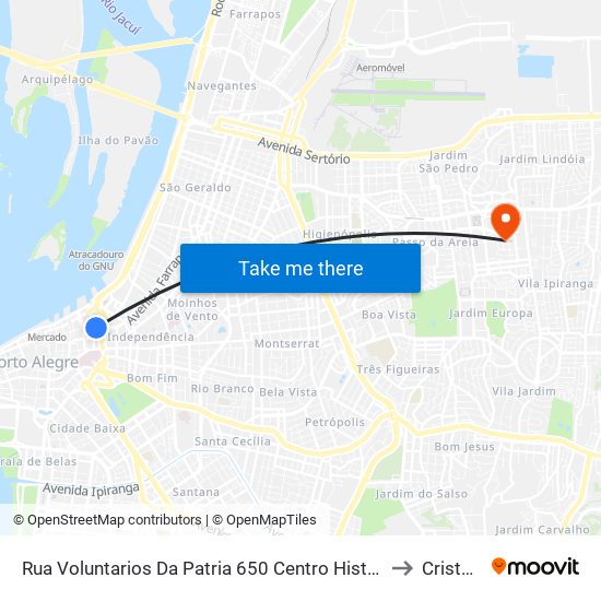 Rua Voluntarios Da Patria 650 Centro Histórico Porto Alegre - Rio Grande Do Sul 90030 Brasil to Cristo Redentor map