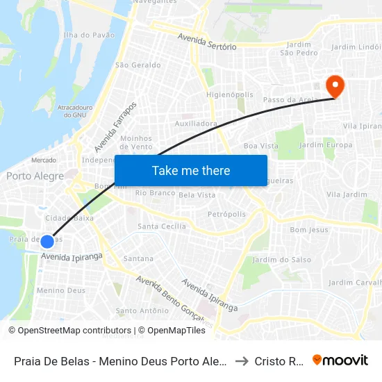 Praia De Belas - Menino Deus Porto Alegre - Rs 90110-170 Brasil to Cristo Redentor map
