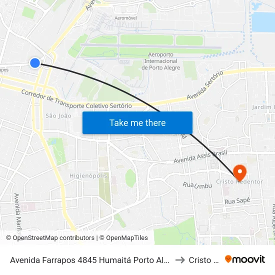 Avenida Farrapos 4845 Humaitá Porto Alegre - Rio Grande Do Sul 90324 Brasil to Cristo Redentor map