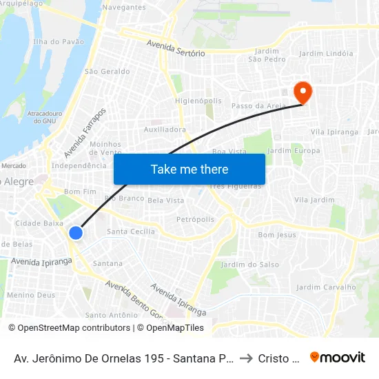 Av. Jerônimo De Ornelas 195 - Santana Porto Alegre - Rs 90040-341 Brasil to Cristo Redentor map