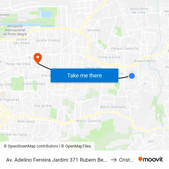 Av. Adelino Ferreira Jardim 371 Rubem Berta Porto Alegre - Rio Grande Do Sul 91250-310 Brasil to Cristo Redentor map