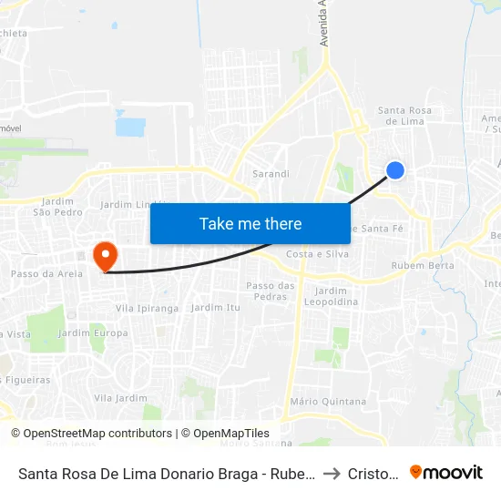 Santa Rosa De Lima Donario Braga - Rubem Berta Porto Alegre - Rs 91160-360 Brasil to Cristo Redentor map
