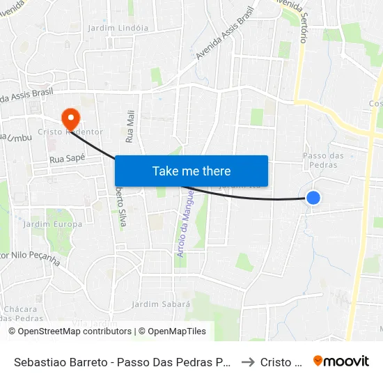 Sebastiao Barreto - Passo Das Pedras Porto Alegre - Rs 91230-510 Brasil to Cristo Redentor map