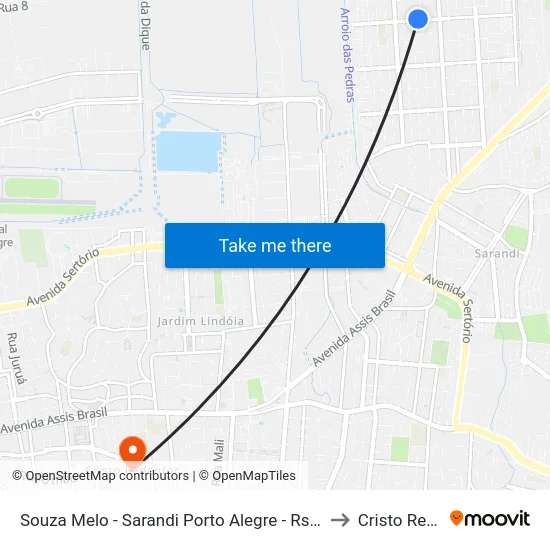 Souza Melo - Sarandi Porto Alegre - Rs 91120-340 Brasil to Cristo Redentor map