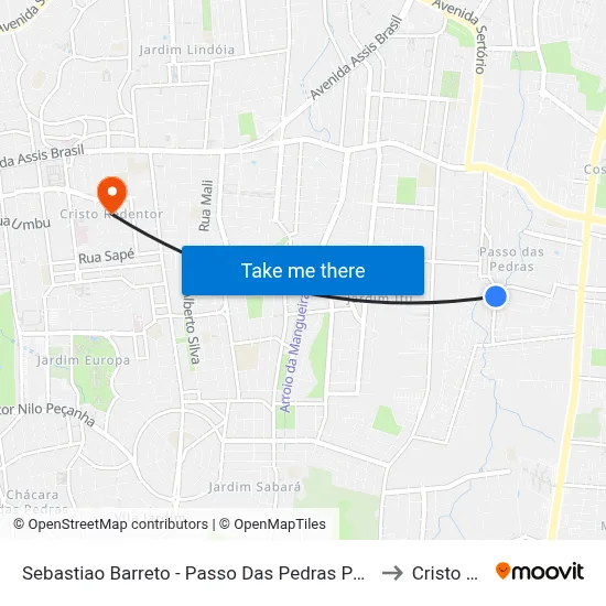 Sebastiao Barreto - Passo Das Pedras Porto Alegre - Rs 91230-400 Brasil to Cristo Redentor map