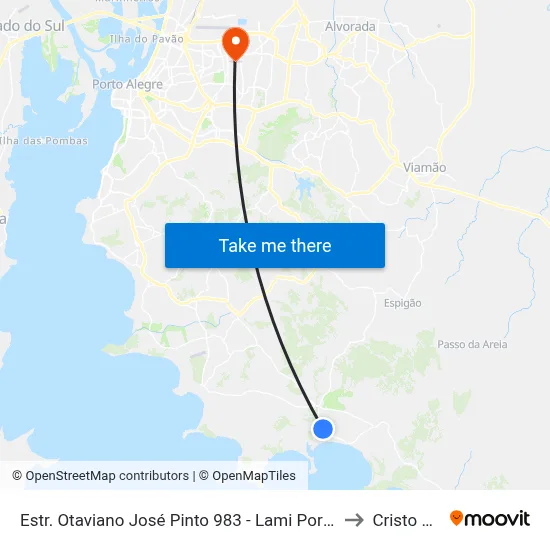 Estr. Otaviano José Pinto 983 - Lami Porto Alegre - Rs 91787-660 Brasil to Cristo Redentor map