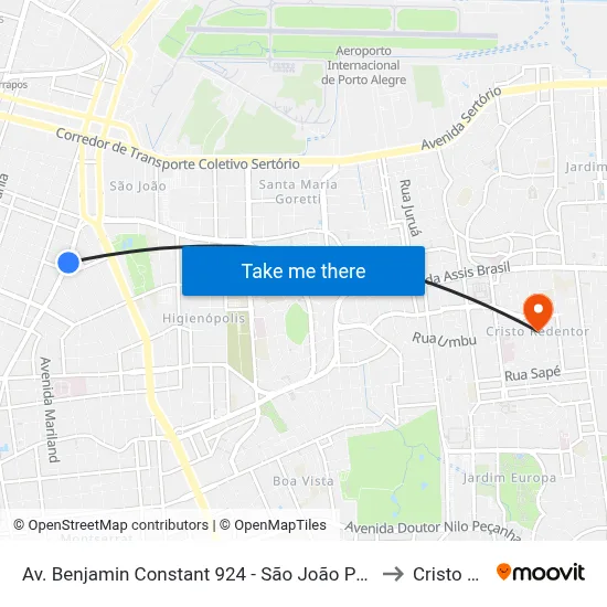 Av. Benjamin Constant 924 - São João Porto Alegre - Rs 90550-003 Brasil to Cristo Redentor map