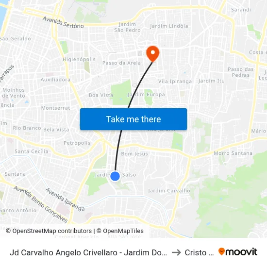 Jd Carvalho Angelo Crivellaro - Jardim Do Salso Porto Alegre - Rs 91410-140 Brasil to Cristo Redentor map