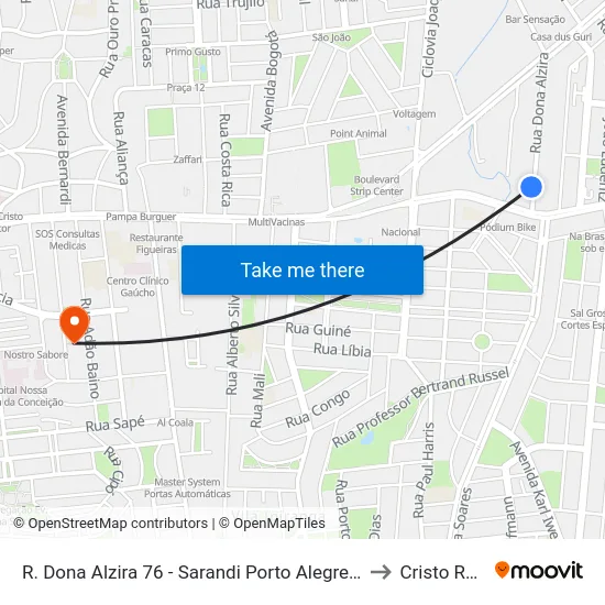 R. Dona Alzira 76 - Sarandi Porto Alegre - Rs 91110-010 Brasil to Cristo Redentor map
