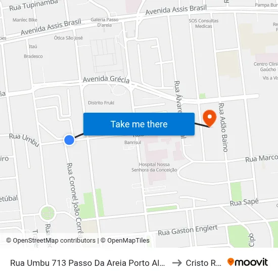 Rua Umbu 713 Passo Da Areia Porto Alegre - Rs 91350-100 Brasil to Cristo Redentor map