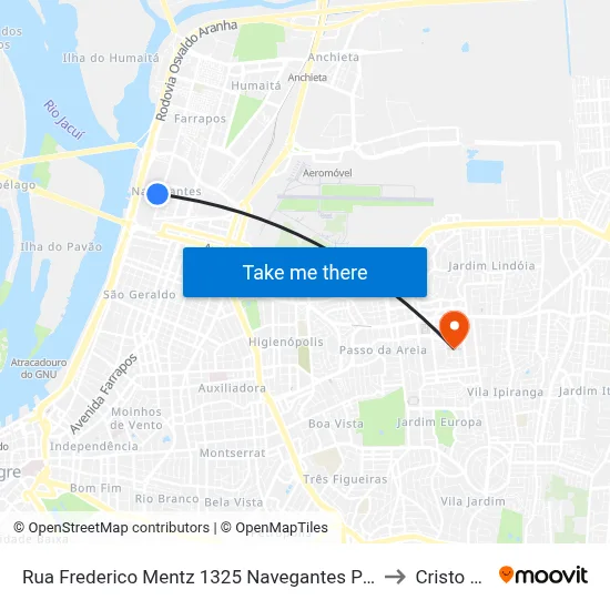 Rua Frederico Mentz 1325 Navegantes Porto Alegre - Rs 90240-110 Brasil to Cristo Redentor map