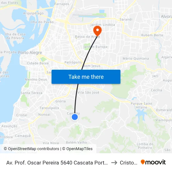 Av. Prof. Oscar Pereira 5640 Cascata Porto Alegre - Rio Grande Do Sul 91712-320 Brasil to Cristo Redentor map