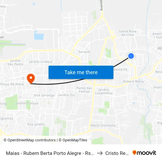 Maias - Rubem Berta Porto Alegre - Rs 91170-200 Brasil to Cristo Redentor map