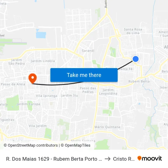 R. Dos Maias 1629 - Rubem Berta Porto Alegre - Rs 91170-200 Brasil to Cristo Redentor map