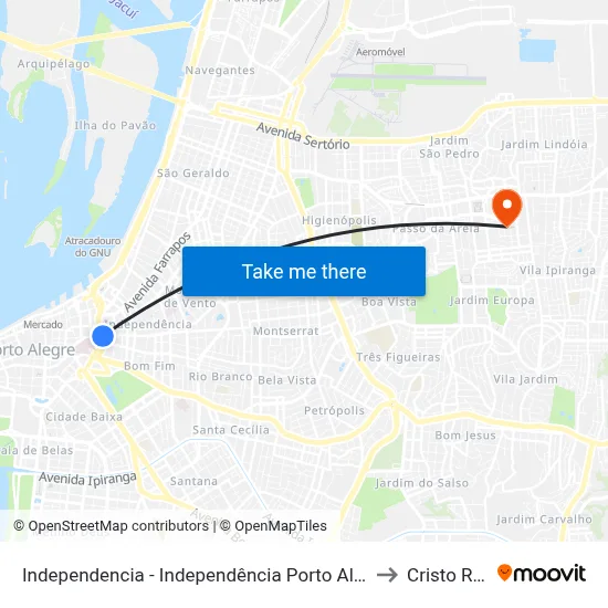 Independencia - Independência Porto Alegre - Rs 90035-073 Brasil to Cristo Redentor map