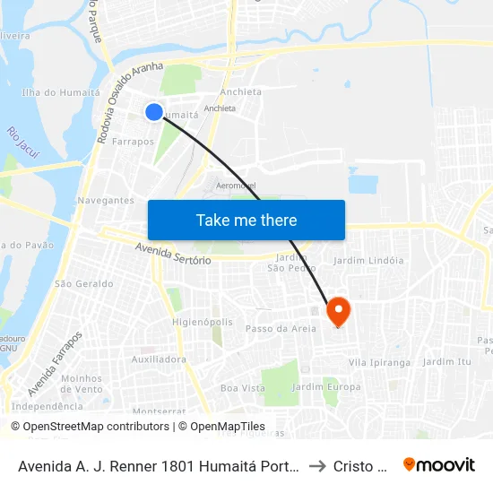 Avenida A. J. Renner 1801 Humaitá Porto Alegre - Rs 90250-000 Brasil to Cristo Redentor map