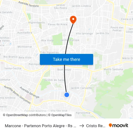 Marcone - Partenon Porto Alegre - Rs 91530-160 Brasil to Cristo Redentor map