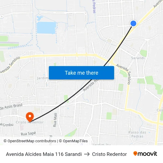 Avenida Alcides Maia 116 Sarandi to Cristo Redentor map