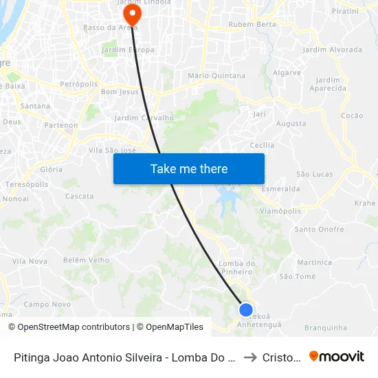 Pitinga Joao Antonio Silveira - Lomba Do Pinheiro Porto Alegre - Rs 91790-400 Brasil to Cristo Redentor map