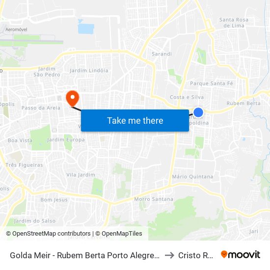 Golda Meir - Rubem Berta Porto Alegre - Rs 91130-001 Brasil to Cristo Redentor map