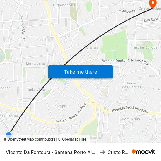Vicente Da Fontoura - Santana Porto Alegre - Rs 90640-002 Brasil to Cristo Redentor map