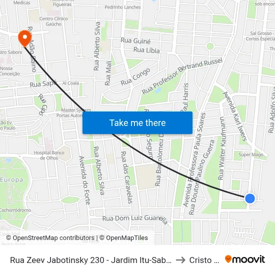 Rua Zeev Jabotinsky 230 - Jardim Itu-Sabará Porto Alegre - Rs 91220-510 Brasil to Cristo Redentor map