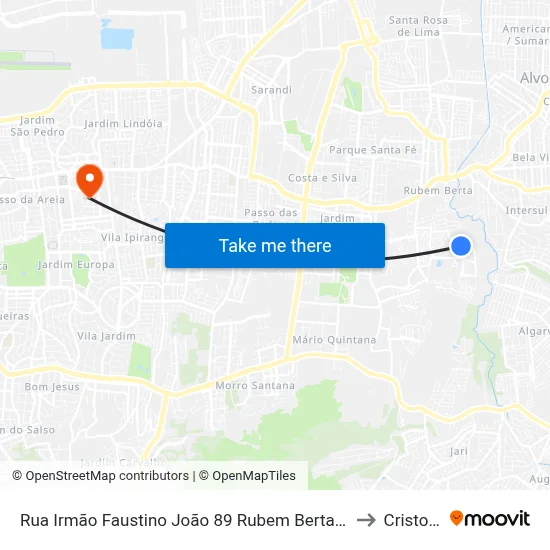 Rua Irmão Faustino João 89 Rubem Berta Porto Alegre - Rio Grande Do Sul 91250 Brasil to Cristo Redentor map
