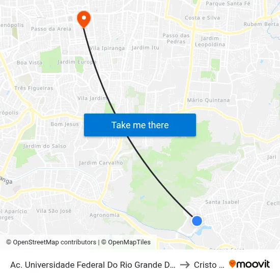 Ac. Universidade Federal Do Rio Grande Do Sul - Agronomia Porto Alegre - Rs Brasil to Cristo Redentor map