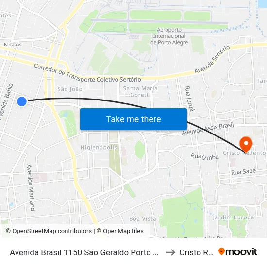Avenida Brasil 1150 São Geraldo Porto Alegre - Rs 90230-061 Brasil to Cristo Redentor map