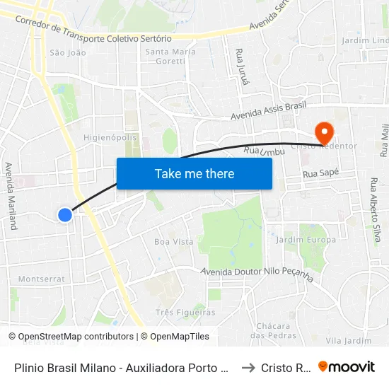 Plinio Brasil Milano - Auxiliadora Porto Alegre - Rs 90450-080 Brasil to Cristo Redentor map