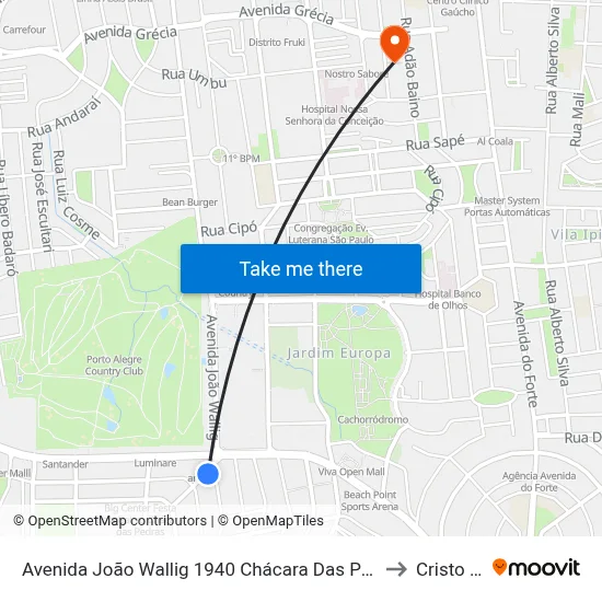 Avenida João Wallig 1940 Chácara Das Pedras Porto Alegre - Rs 91340-001 Brasil to Cristo Redentor map