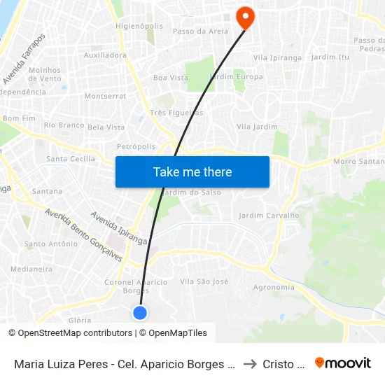 Maria Luiza Peres - Cel. Aparicio Borges Porto Alegre - Rs 91510-360 Brasil to Cristo Redentor map