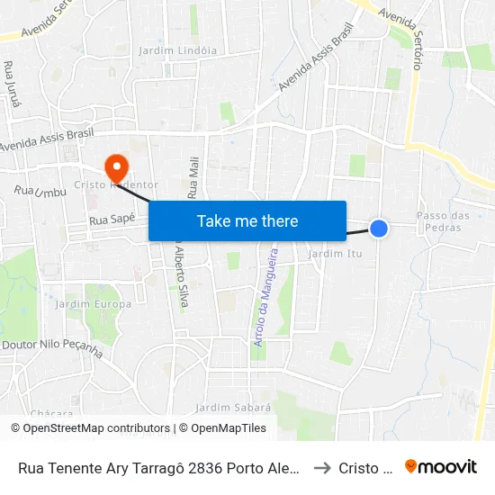 Rua Tenente Ary Tarragô 2836 Porto Alegre - Rio Grande Do Sul 91225 Brasil to Cristo Redentor map